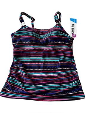 Krista Shape‎ Solution Tankini Top XL Multicolor Stripe Waist Minimizer NWT